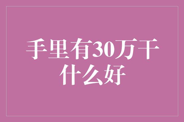 手里有30万干什么好