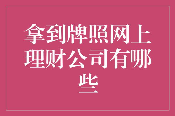 拿到牌照网上理财公司有哪些