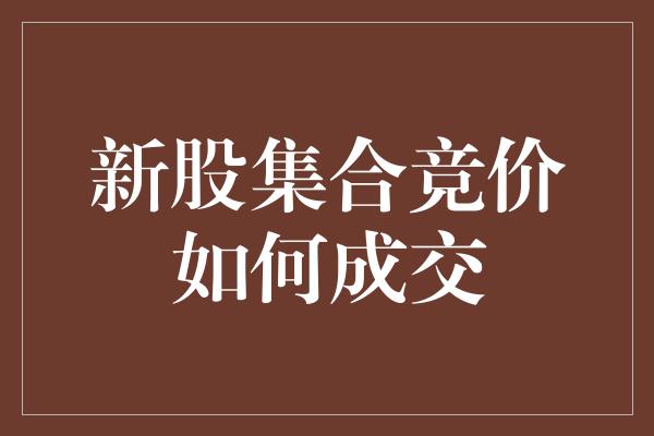 新股集合竞价如何成交