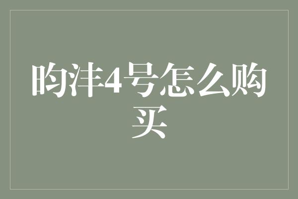 昀沣4号怎么购买