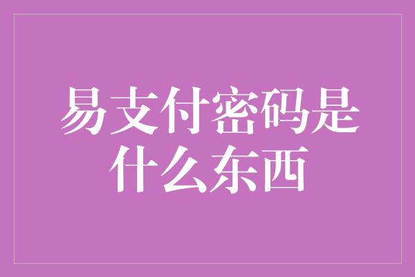 易支付密码是什么东西