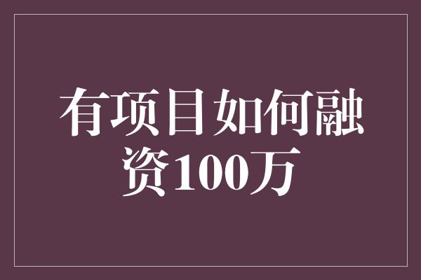 有项目如何融资100万