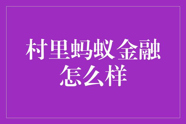 村里蚂蚁金融怎么样