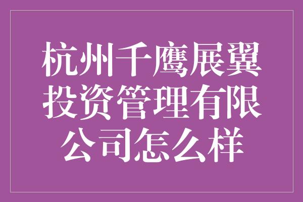 杭州千鹰展翼投资管理有限公司怎么样