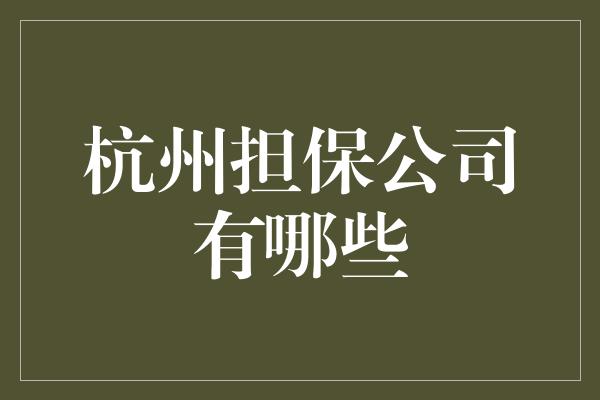 杭州担保公司有哪些