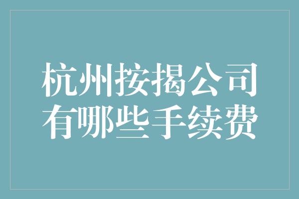 杭州按揭公司有哪些手续费