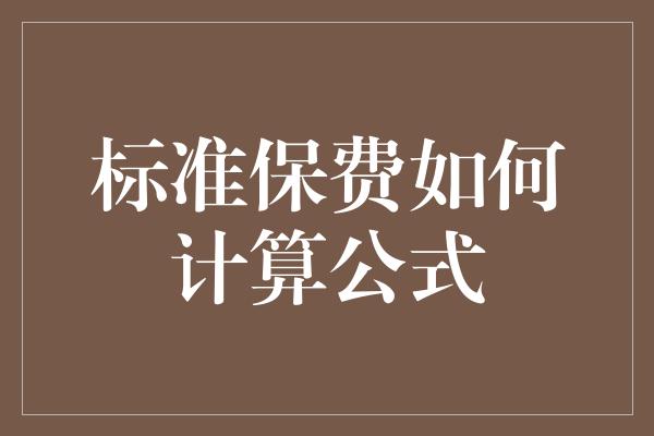 标准保费如何计算公式