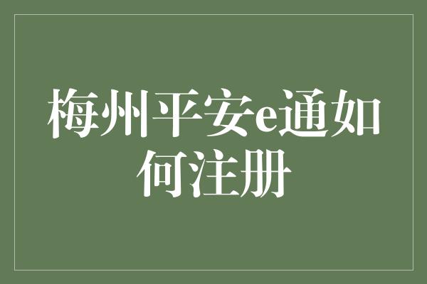 梅州平安e通如何注册