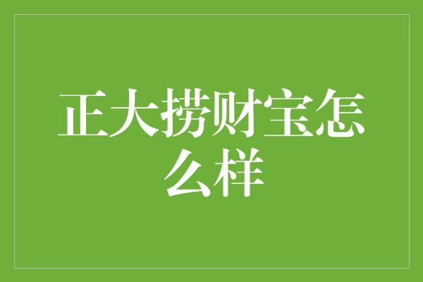 正大捞财宝怎么样