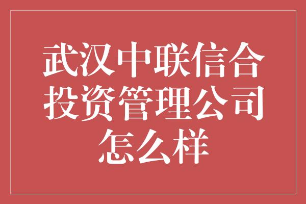 武汉中联信合投资管理公司怎么样