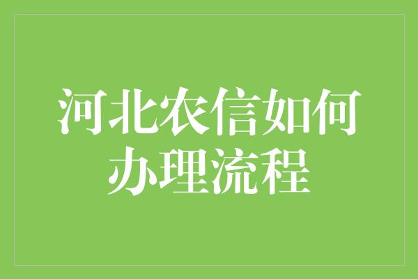 河北农信如何办理流程