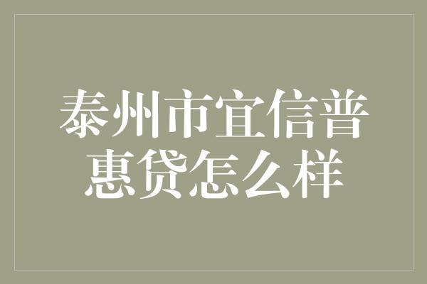 泰州市宜信普惠贷怎么样