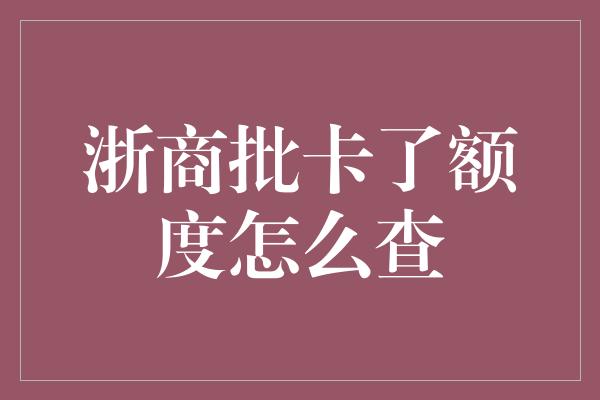 浙商批卡了额度怎么查