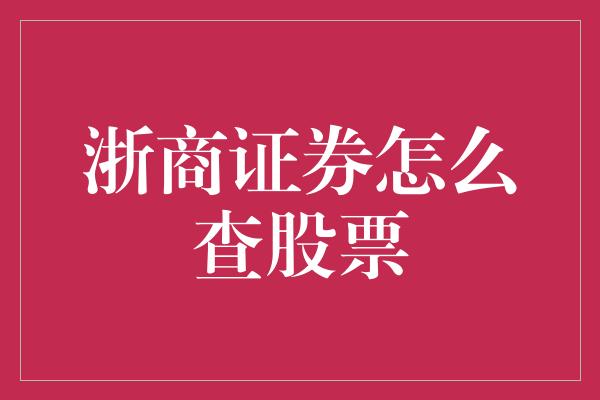 浙商证券怎么查股票