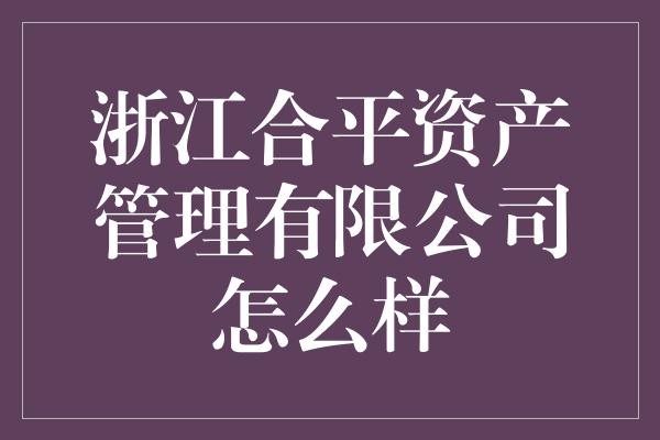 浙江合平资产管理有限公司怎么样