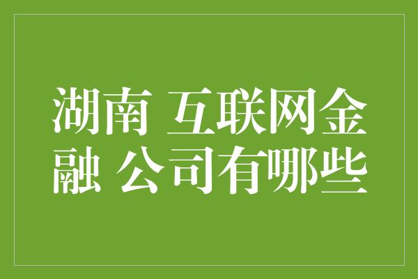 湖南 互联网金融 公司有哪些