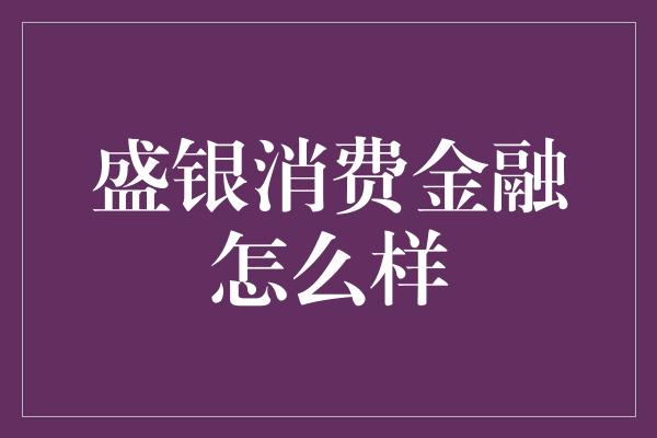 盛银消费金融怎么样