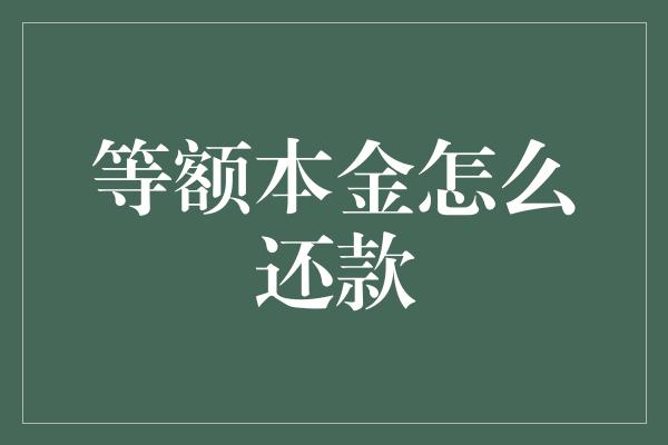 等额本金怎么还款