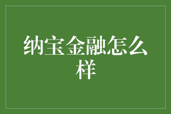 纳宝金融怎么样