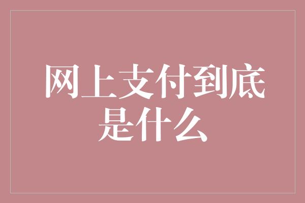 网上支付到底是什么