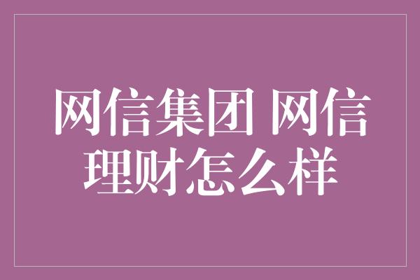 网信集团 网信理财怎么样