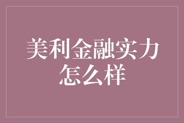 美利金融实力怎么样