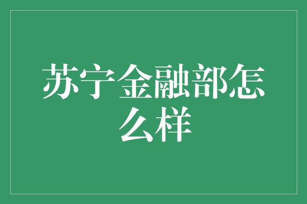 苏宁金融部怎么样