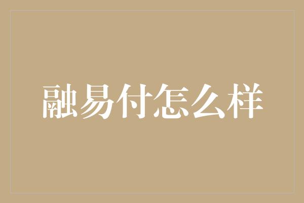 融易付怎么样