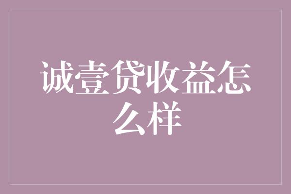 诚壹贷收益怎么样