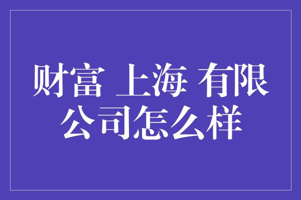 财富 上海 有限公司怎么样