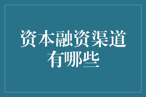 资本融资渠道有哪些