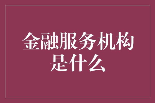 金融服务机构是什么