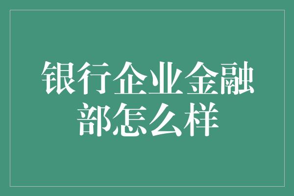 银行企业金融部怎么样