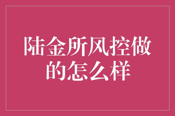 陆金所风控做的怎么样