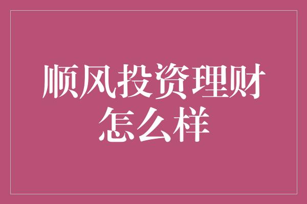 顺风投资理财怎么样