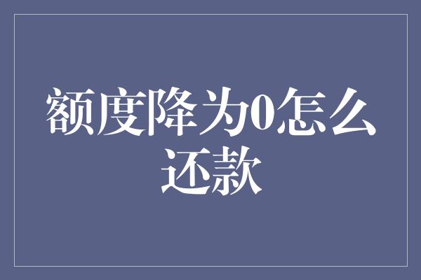 额度降为0怎么还款