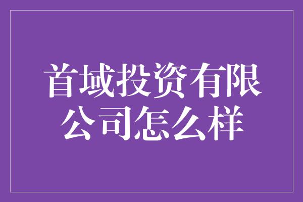 首域投资有限公司怎么样