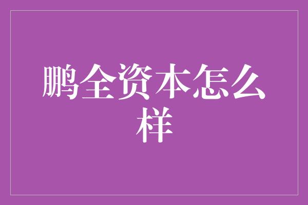 鹏全资本怎么样