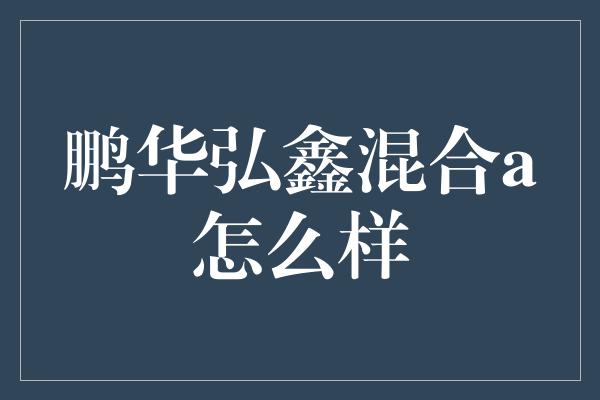 鹏华弘鑫混合a怎么样