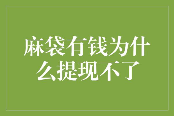 麻袋有钱为什么提现不了