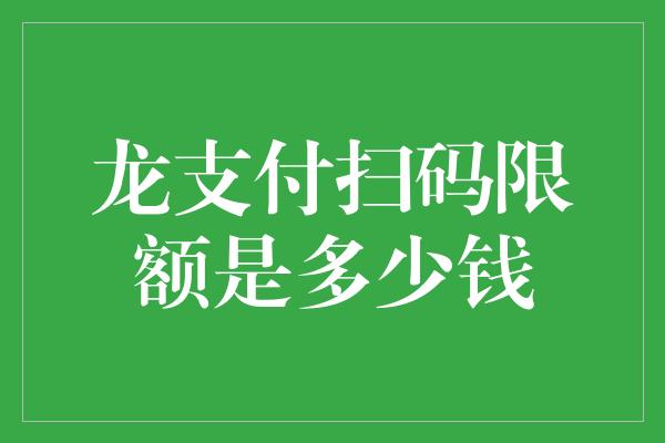 龙支付扫码限额是多少钱